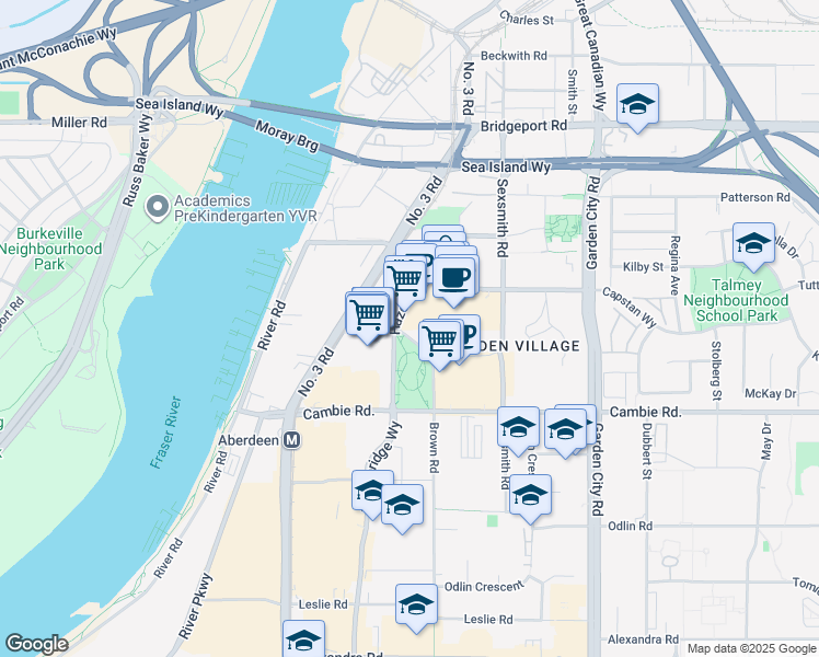 map of restaurants, bars, coffee shops, grocery stores, and more near 8333 Sweet Avenue in Richmond