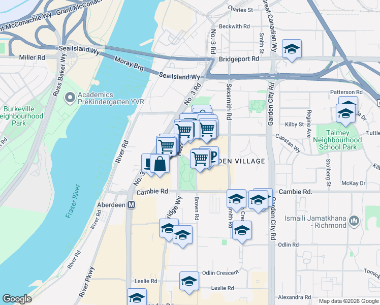 map of restaurants, bars, coffee shops, grocery stores, and more near 8333 Sweet Avenue in Richmond