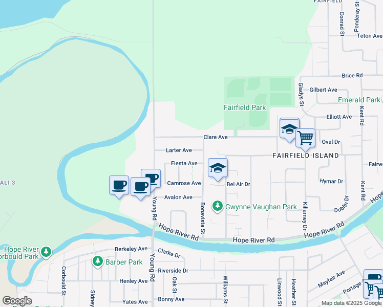map of restaurants, bars, coffee shops, grocery stores, and more near 46086 Larter Avenue in Chilliwack