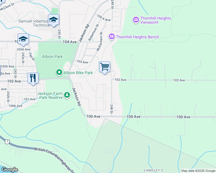 map of restaurants, bars, coffee shops, grocery stores, and more near 10166 247B Street in Maple Ridge