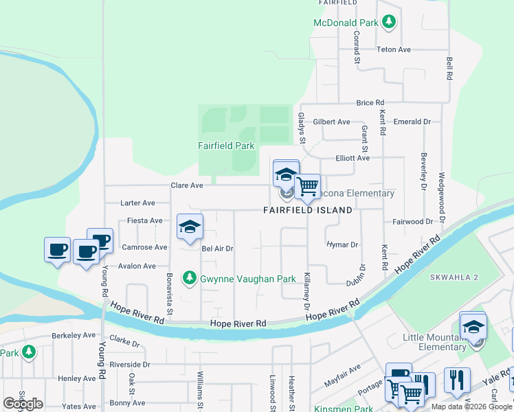 map of restaurants, bars, coffee shops, grocery stores, and more near 46329 Strathcona Road in Chilliwack