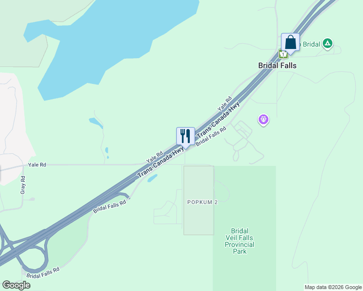 map of restaurants, bars, coffee shops, grocery stores, and more near 1313 Bridal Falls Road in Fraser Valley