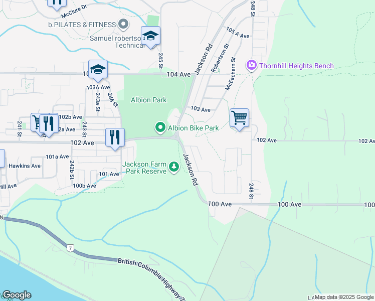 map of restaurants, bars, coffee shops, grocery stores, and more near 10170 Jackson Road in Maple Ridge