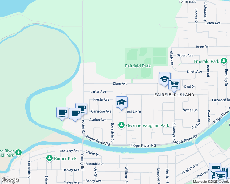 map of restaurants, bars, coffee shops, grocery stores, and more near 10180 Bonavista Street in Chilliwack
