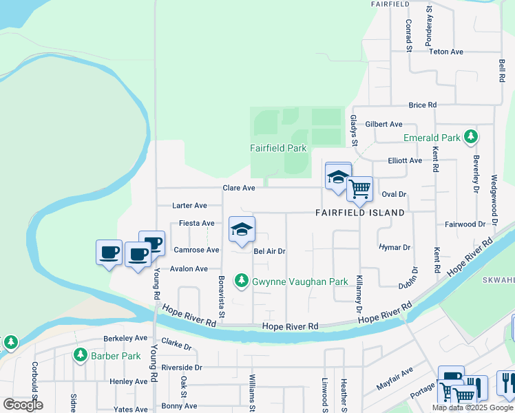map of restaurants, bars, coffee shops, grocery stores, and more near 46209 Strathcona Road in Chilliwack
