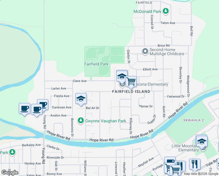 map of restaurants, bars, coffee shops, grocery stores, and more near 46340 Strathcona Road in Chilliwack