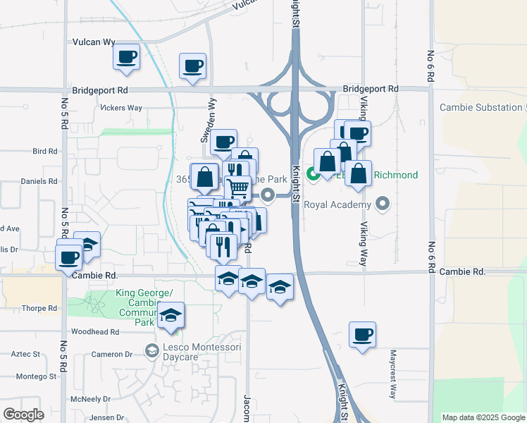 map of restaurants, bars, coffee shops, grocery stores, and more near in Richmond