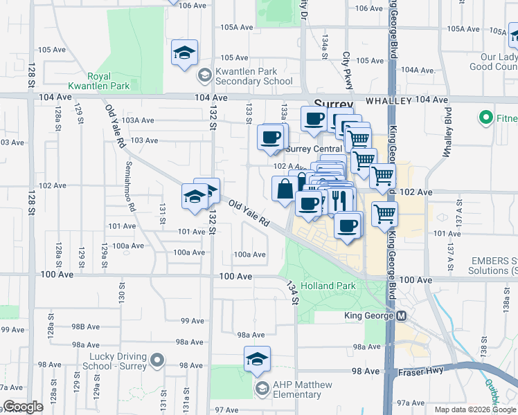 map of restaurants, bars, coffee shops, grocery stores, and more near 13359 Old Yale Road in Surrey