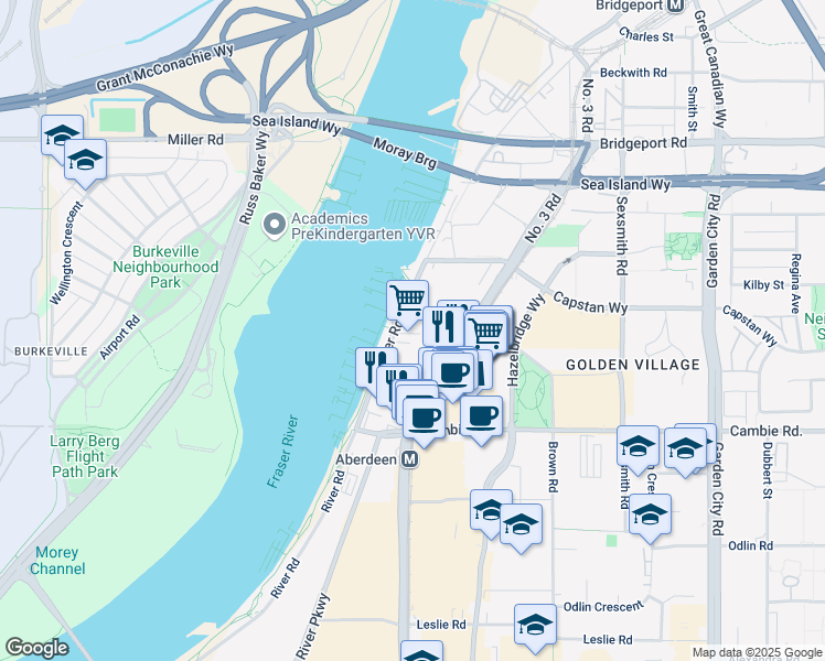 map of restaurants, bars, coffee shops, grocery stores, and more near in Richmond