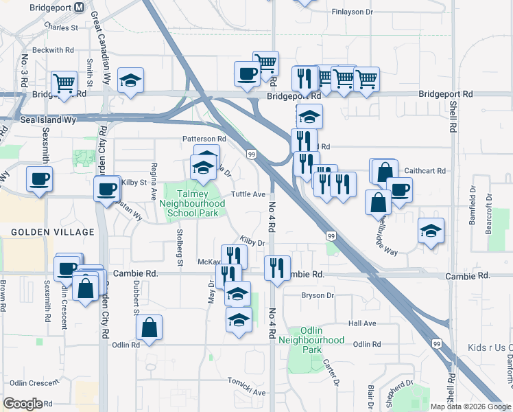 map of restaurants, bars, coffee shops, grocery stores, and more near 3638 Kilby Court in Richmond