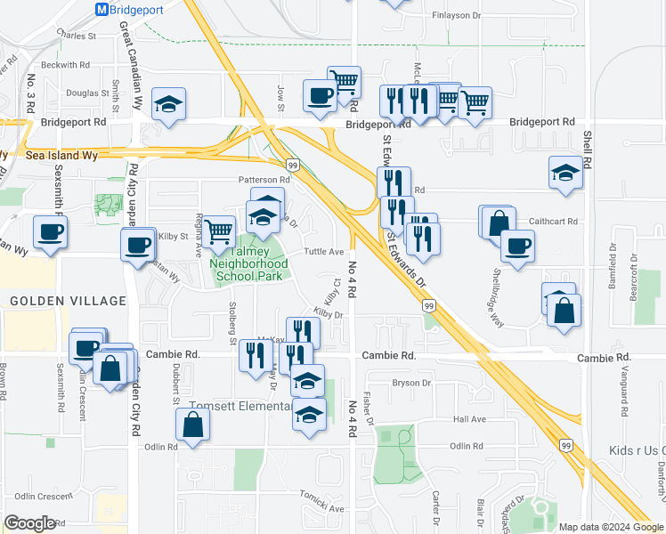 map of restaurants, bars, coffee shops, grocery stores, and more near 3638 Kilby Court in Richmond