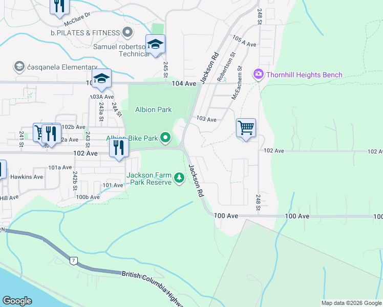map of restaurants, bars, coffee shops, grocery stores, and more near 24603 101B Avenue in Maple Ridge