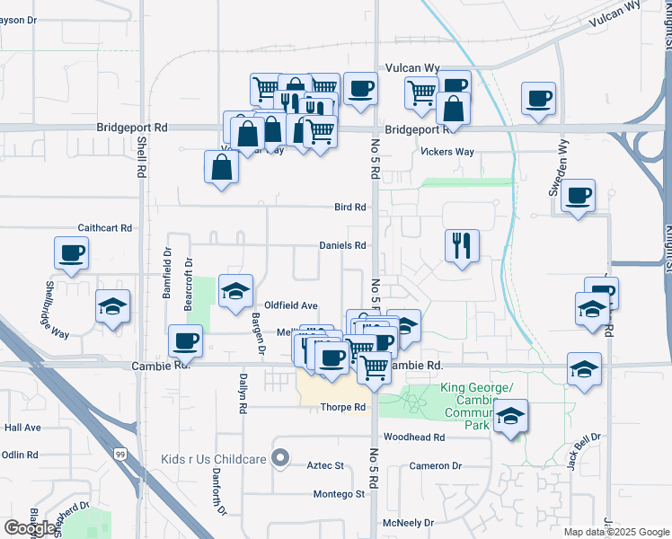 map of restaurants, bars, coffee shops, grocery stores, and more near 12111 Mellis Drive in Richmond