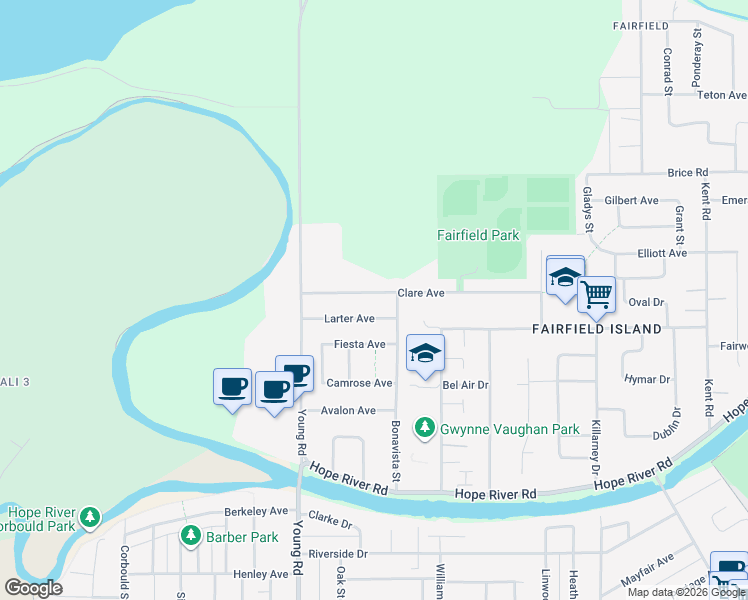map of restaurants, bars, coffee shops, grocery stores, and more near 46061 Clare Avenue in Chilliwack