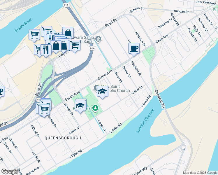 map of restaurants, bars, coffee shops, grocery stores, and more near 769 Ota Avenue in New Westminster