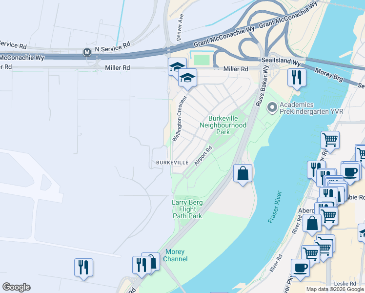 map of restaurants, bars, coffee shops, grocery stores, and more near 211 Douglas Crescent in Richmond