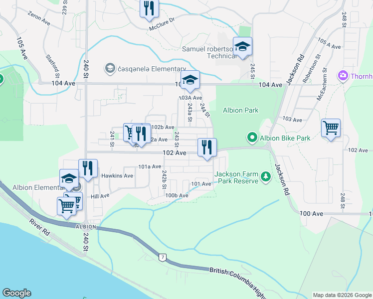 map of restaurants, bars, coffee shops, grocery stores, and more near in Maple Ridge