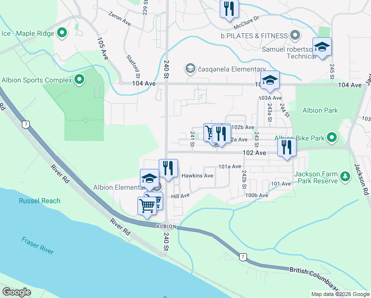 map of restaurants, bars, coffee shops, grocery stores, and more near in Maple Ridge