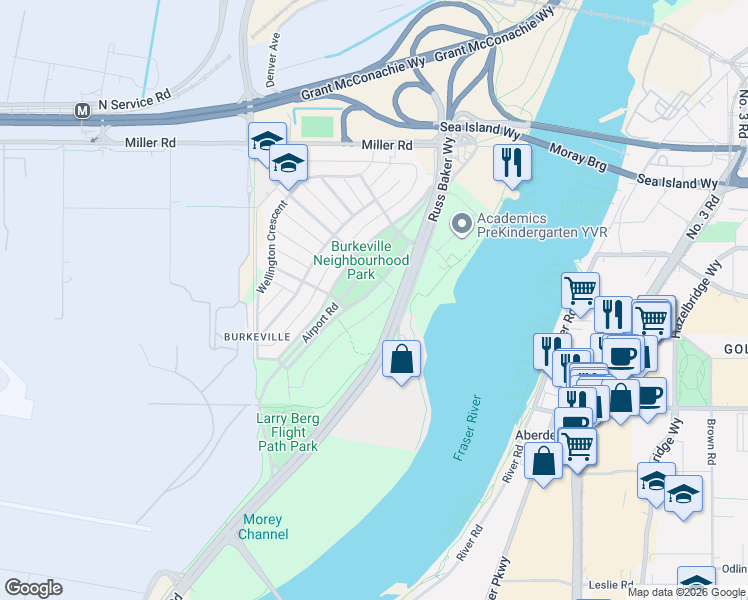map of restaurants, bars, coffee shops, grocery stores, and more near 1240 Lancaster Crescent in Richmond