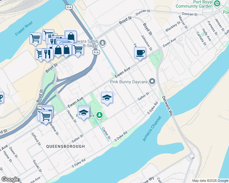 map of restaurants, bars, coffee shops, grocery stores, and more near 769 Ota Avenue in New Westminster