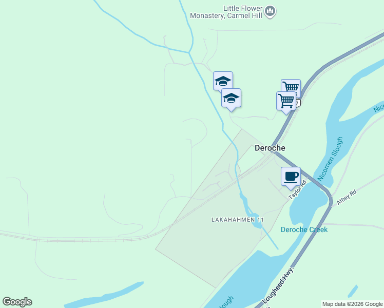 map of restaurants, bars, coffee shops, grocery stores, and more near 16235 Parke Road in Deroche