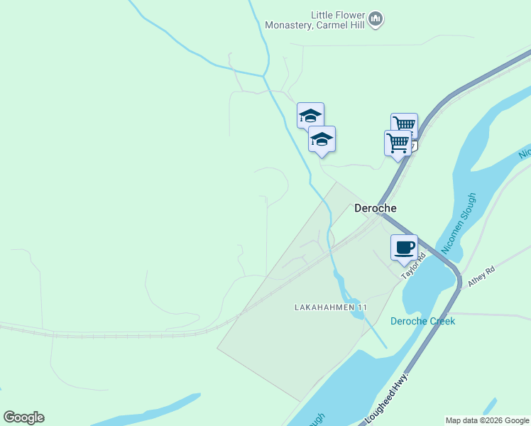 map of restaurants, bars, coffee shops, grocery stores, and more near 16235 Parke Road in Deroche