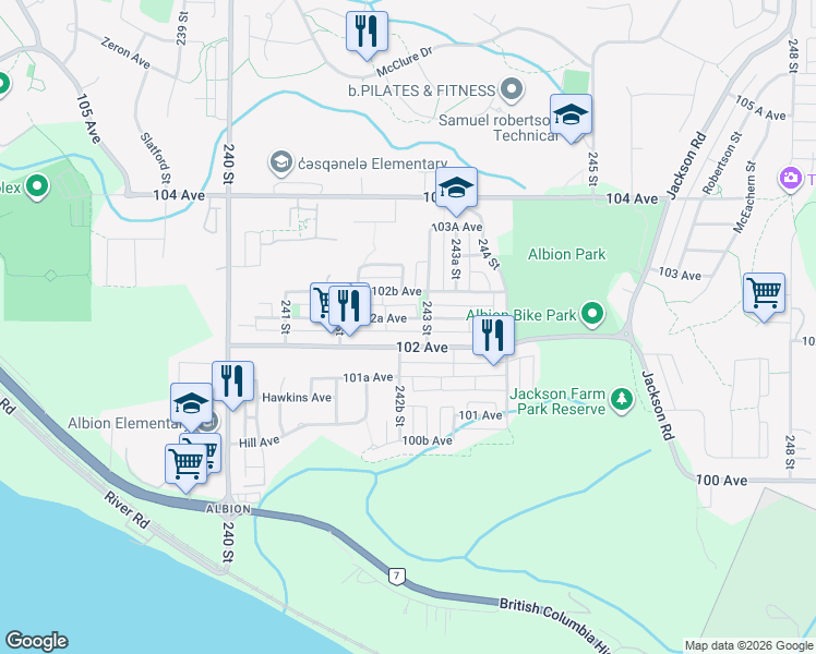 map of restaurants, bars, coffee shops, grocery stores, and more near in Maple Ridge