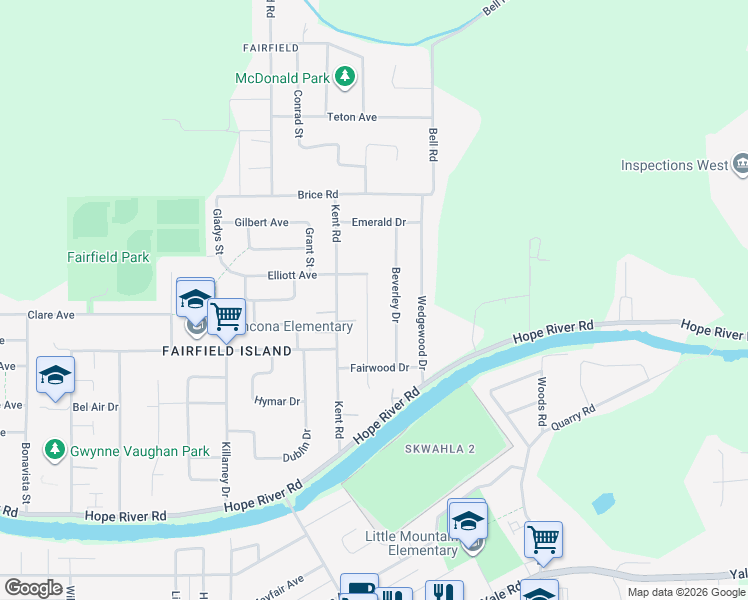 map of restaurants, bars, coffee shops, grocery stores, and more near 10250 Manor Drive in Chilliwack