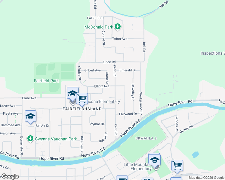 map of restaurants, bars, coffee shops, grocery stores, and more near 10283 Kent Road in Chilliwack