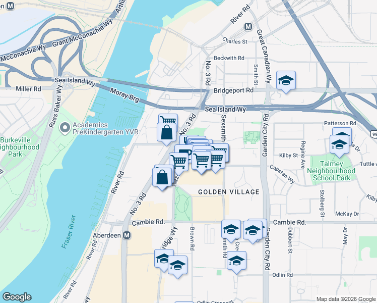 map of restaurants, bars, coffee shops, grocery stores, and more near 8611 Hazelbridge Way in Richmond