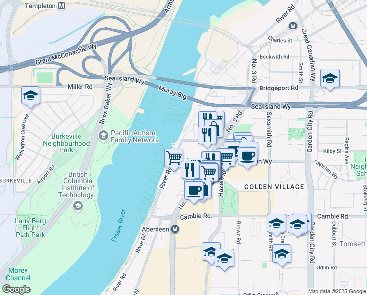 map of restaurants, bars, coffee shops, grocery stores, and more near in Richmond