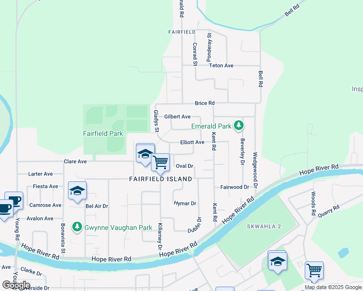 map of restaurants, bars, coffee shops, grocery stores, and more near 46494 Elliott Avenue in Chilliwack