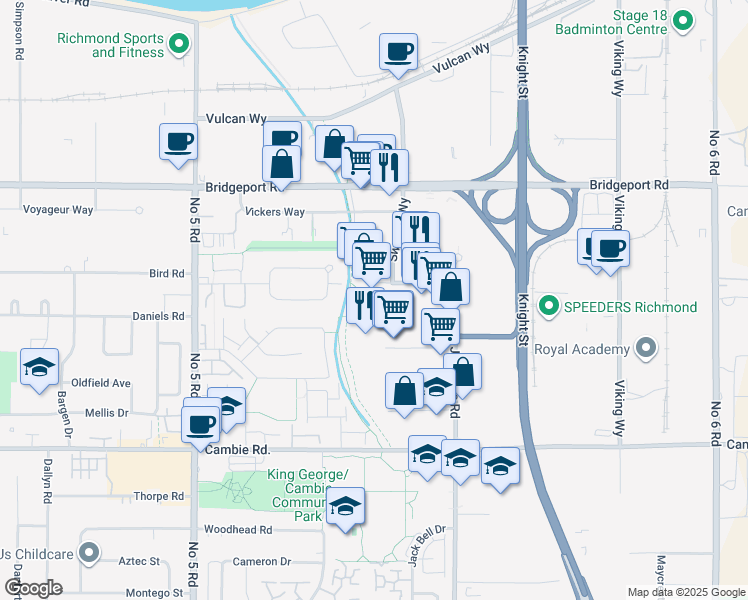map of restaurants, bars, coffee shops, grocery stores, and more near in Richmond