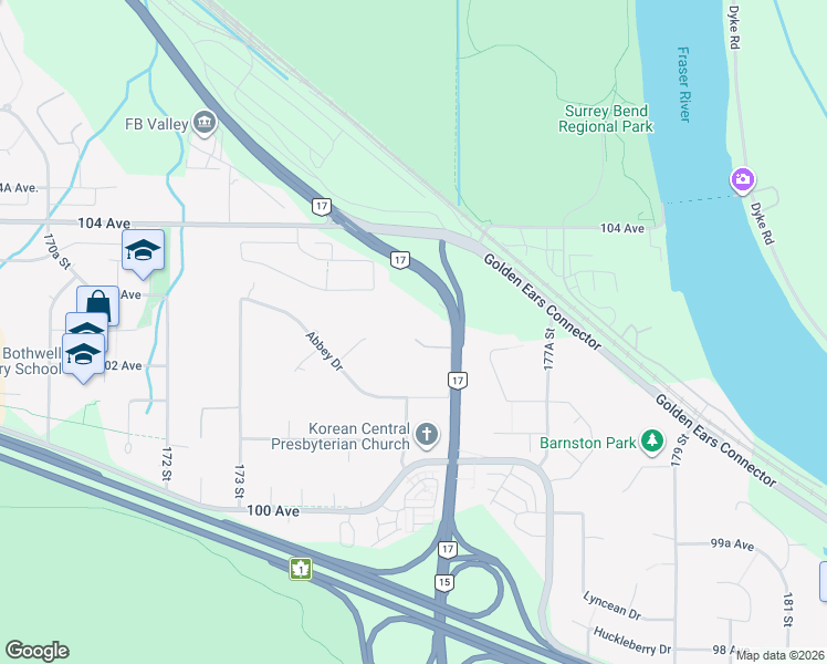 map of restaurants, bars, coffee shops, grocery stores, and more near 10235 176 Street in Surrey