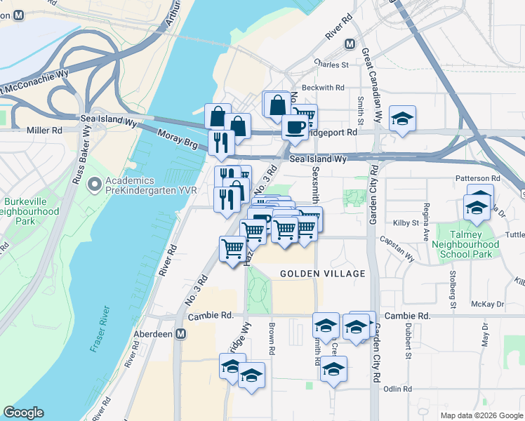 map of restaurants, bars, coffee shops, grocery stores, and more near in Richmond