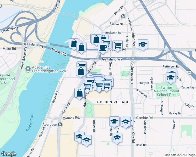 map of restaurants, bars, coffee shops, grocery stores, and more near 8608 Hazelbridge Way in Richmond