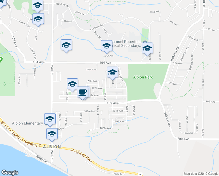 map of restaurants, bars, coffee shops, grocery stores, and more near 24326 102B Avenue in Maple Ridge