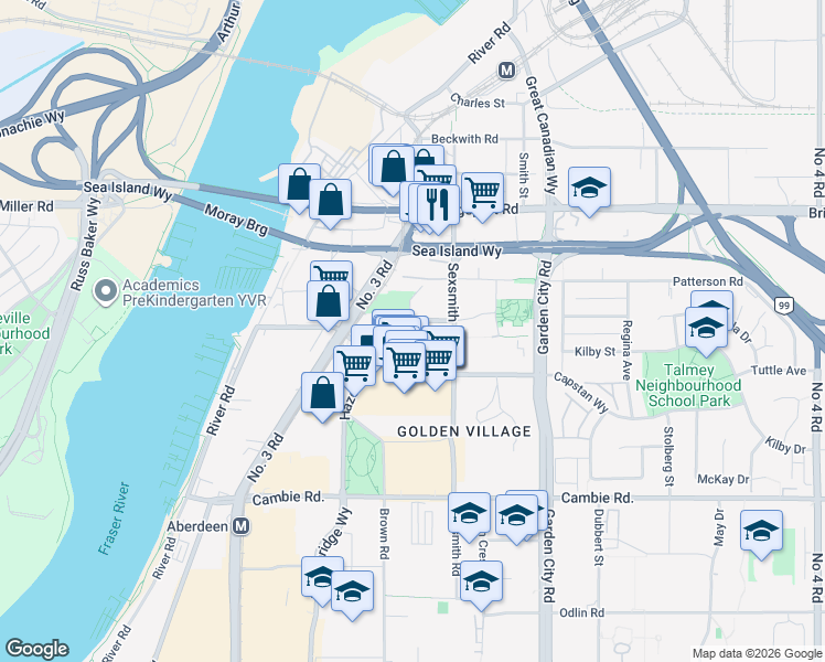 map of restaurants, bars, coffee shops, grocery stores, and more near 8628 Hazelbridge Way in Richmond