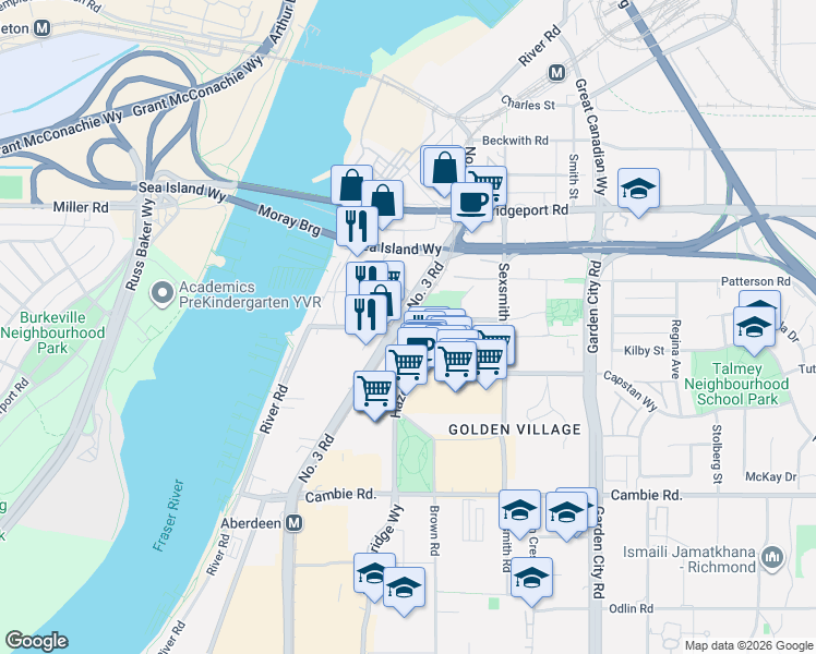 map of restaurants, bars, coffee shops, grocery stores, and more near in Richmond