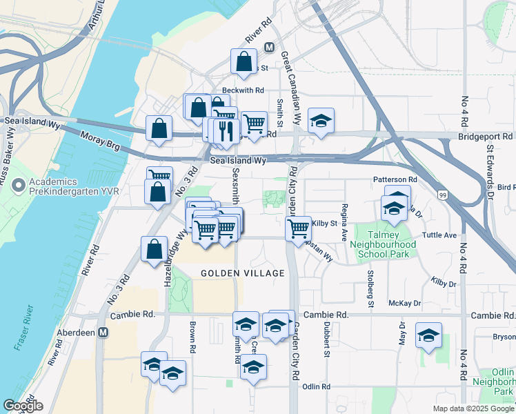 map of restaurants, bars, coffee shops, grocery stores, and more near 3311 Ketcheson Road in Richmond