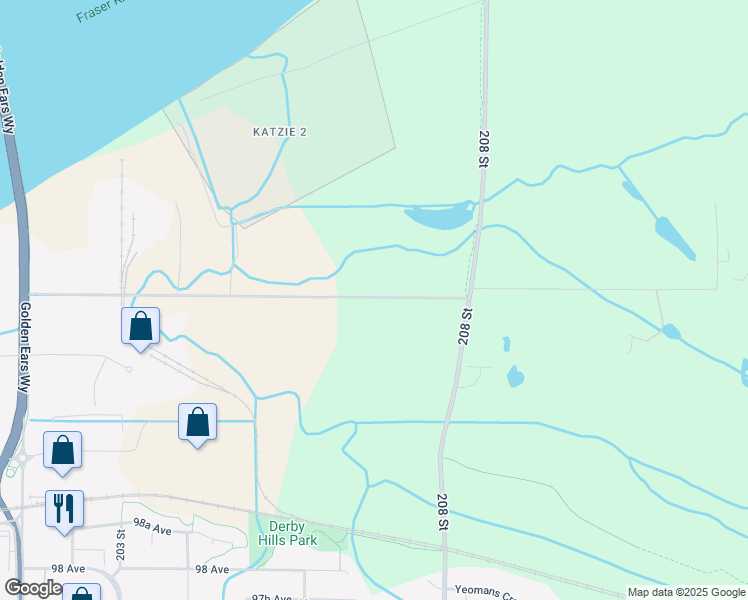 map of restaurants, bars, coffee shops, grocery stores, and more near 20617 102B Avenue in Langley