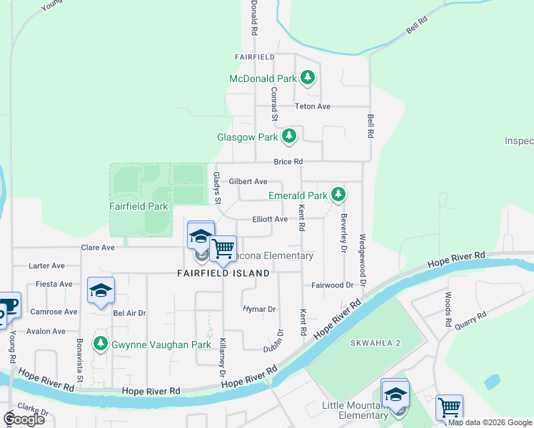 map of restaurants, bars, coffee shops, grocery stores, and more near 46521 Elliott Avenue in Chilliwack
