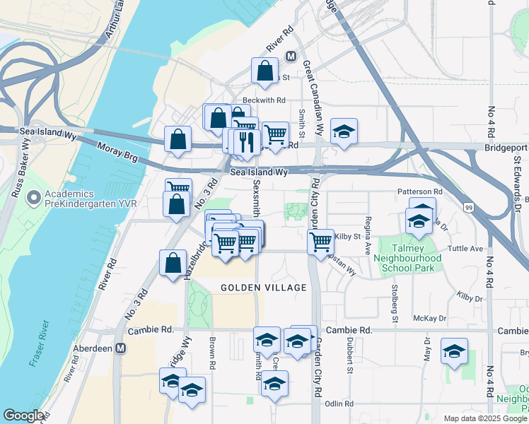 map of restaurants, bars, coffee shops, grocery stores, and more near 8833 Hazelbridge Way in Richmond