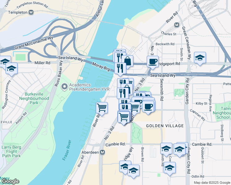 map of restaurants, bars, coffee shops, grocery stores, and more near in Richmond