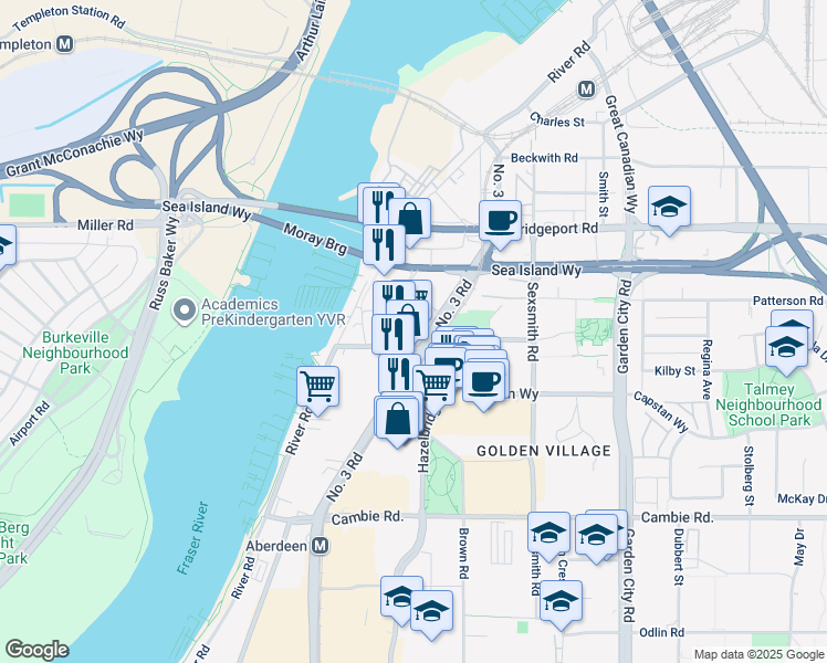 map of restaurants, bars, coffee shops, grocery stores, and more near in Richmond