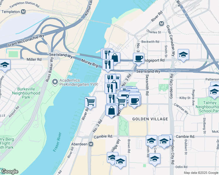 map of restaurants, bars, coffee shops, grocery stores, and more near in Richmond