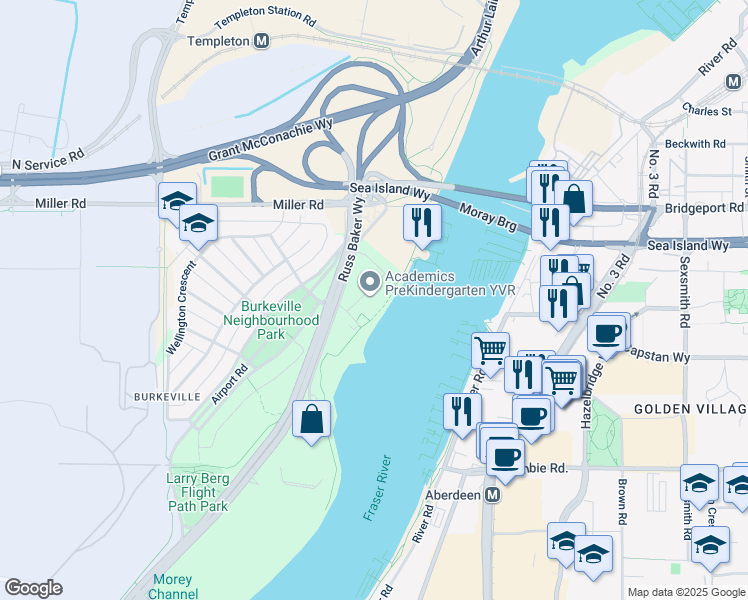 map of restaurants, bars, coffee shops, grocery stores, and more near 3600 Lysander Ln in Richmond