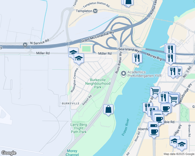 map of restaurants, bars, coffee shops, grocery stores, and more near 2091 Catalina Crescent in Richmond