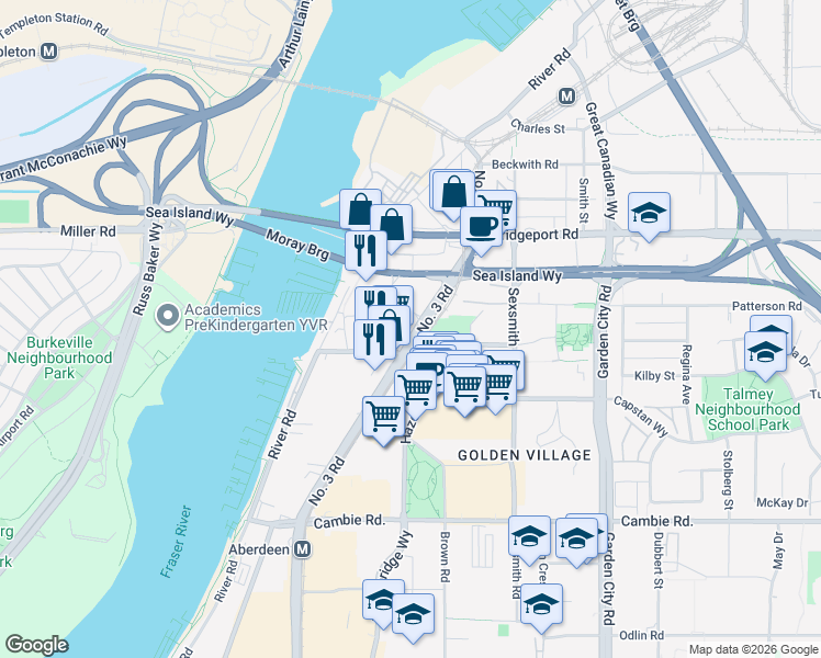 map of restaurants, bars, coffee shops, grocery stores, and more near in Richmond