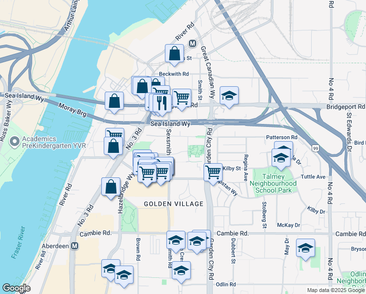 map of restaurants, bars, coffee shops, grocery stores, and more near in Richmond